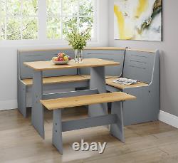 Corner Dining Set with Table and Benches Kitchen Home Furniture Solid Pine Wood