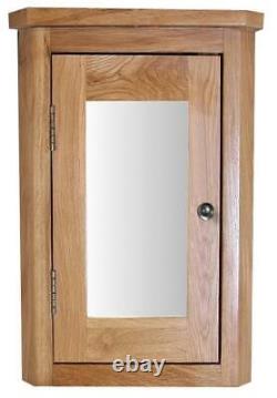 Corner Mirror Bathroom Cabinet in Solid Oak Space Saving Storage Cupboard 600mm