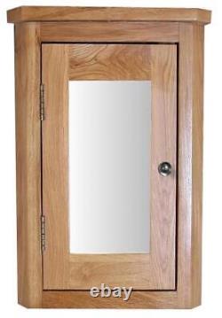Corner Mirror Bathroom Cabinet in Solid Oak Space Saving Storage Cupboard 600mm