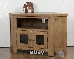 Corner TV Cabinet Stand Unit Glass Doors Chunky Dorset Country Solid Oak