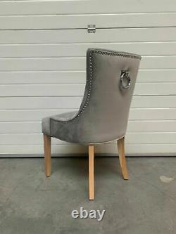 Cotswold Dining Chair Light Grey Velvet Oak Or Black Wood Legs Round Knocker