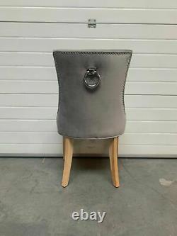 Cotswold Dining Chair Light Grey Velvet Oak Or Black Wood Legs Round Knocker