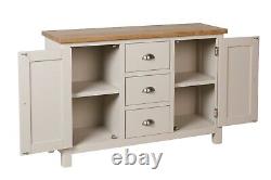 Country Grey Oak 2 Door 3 Drawer Sideboard / Solid Wood Side Cabinet Cupboard