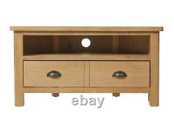 Country Oak Corner TV Unit / Solid Wood Media Cabinet / Television Stand