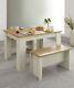 Country Style Oak Effect Table With Twin Benches Set Dining Kitchen Furniture