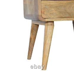 Curved Solid Mango Wood Bedside Table with 2 Drawers in Oak Finish