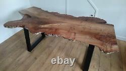 Custom Dining coffee table solid wood slab waney Edge pippy burr live oak elm