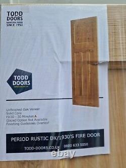 DX 1930's 4 PANEL RUSTIC OAK FIRE DOOR (FD30) Todd Doors 762 x 1981 x 44mm