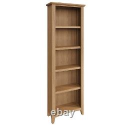Danish Light Oak Tall Narrow Bookcase / Slim Solid Wood Bookshelf Display Unit