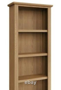 Danish Light Oak Tall Narrow Bookcase / Slim Solid Wood Bookshelf Display Unit