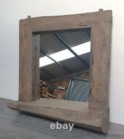 Dark Bespoke square Framed Mirror Live Edge Furniture, Natural Finish