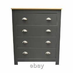 Dark Grey Light Oak Top Traditional Bedroom Chest of Drawers & Bedside Table