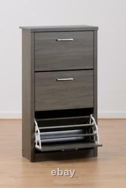 Dark Grey Wood Grain Effect 3 Drawer Shoe Cabinet W63cm x D30cm x H117.5cm