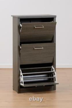 Dark Grey Wood Grain Effect 3 Drawer Shoe Cabinet W63cm x D30cm x H117.5cm