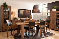 Dining Room Set Extending Table & 4 Chairs Black Faux Leather Medium Oak Effect