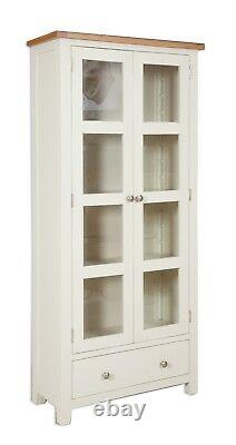 Dorset Glass Display Cabinet Solid Oak Pine in Painted French Ivory Cream