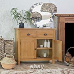 Dovedale Oak Small Sideboard / Rustic Solid Wood Cupboard / 90cm Wooden Cabinet