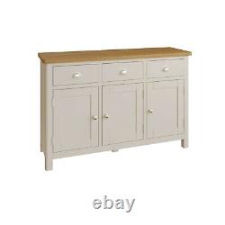 Dovedale Truffle Grey 3 Door Sideboard / Wide Oak Solid Wood Cupboard / Cabinet