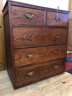 Elegant Vintage Solid Oak Chest Of Drawers