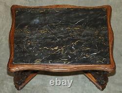 English Circa 1880 Ornately Hand Carved Swan Oak Side End Table Solid Marble Top