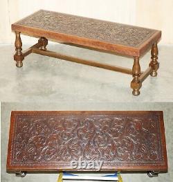 Exquisite 1960's Angel Pazmino Attributed Brown Leather Embossed Coffee Table