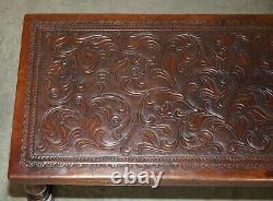 Exquisite 1960's Angel Pazmino Attributed Brown Leather Embossed Coffee Table