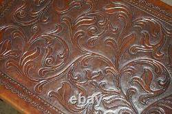 Exquisite 1960's Angel Pazmino Attributed Brown Leather Embossed Coffee Table