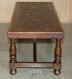 Exquisite 1960's Angel Pazmino Attributed Brown Leather Embossed Coffee Table