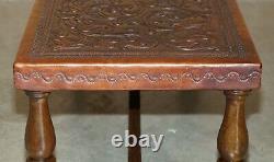 Exquisite 1960's Angel Pazmino Attributed Brown Leather Embossed Coffee Table