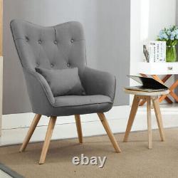 Fabric Retro Wing Back Accent Chair Armchair Lounge Footstool Optional Oak Legs