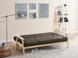 Fabric Sofa Bed 3 Seater Dark Brown Fabric Scandinavian Tufted Button Detail