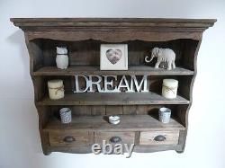 Farmhouse Wooden Wall Rack In A Weathered Style Oak Finish Brand New