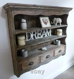 Farmhouse Wooden Wall Rack In A Weathered Style Oak Finish Shelving Unit