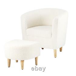 Fireside Armchair Wing Back Chair Couch with Footstool Bedroom Lounge Sofa White