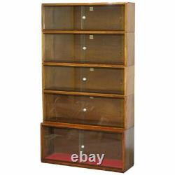 Five Section 1960's Simplex Medium Oak Stacking Legal Library Bookcase Glass