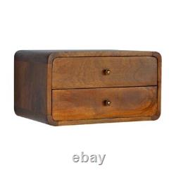 Floating Wall-Mounted Curved Bedside Cabinet Oak or Chestnut Finish