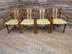 Four Brutalist Style Oak Carver Chairs Possibly American Removable Padded Seats