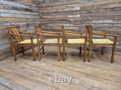 Four Brutalist Style Oak Carver Chairs Possibly American Removable Padded Seats