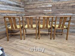 Four Brutalist Style Oak Carver Chairs Possibly American Removable Padded Seats