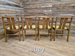 Four Brutalist Style Oak Carver Chairs Possibly American Removable Padded Seats