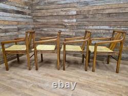 Four Brutalist Style Oak Carver Chairs Possibly American Removable Padded Seats