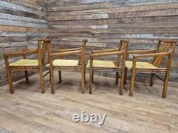 Four Brutalist Style Oak Carver Chairs Possibly American Removable Padded Seats