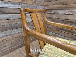 Four Brutalist Style Oak Carver Chairs Possibly American Removable Padded Seats