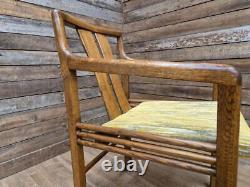 Four Brutalist Style Oak Carver Chairs Possibly American Removable Padded Seats