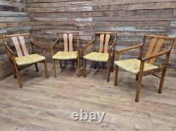 Four Brutalist Style Oak Carver Chairs Possibly American Removable Padded Seats