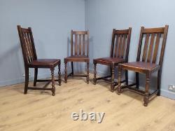 Four Vintage Oak Slat Back Turned Leg Kitchen Dining Chairs