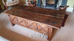French Chunky Rustic Antique Coffee Table Handmade Solid Hardwood Oak