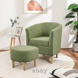 Green Padded Fabric Linen Armchair Single Couch Seat Tub Chair With Foot Stool