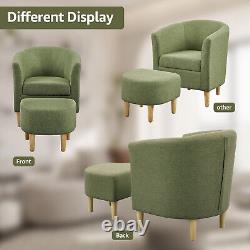 Green Padded Fabric Linen Armchair Single Couch Seat Tub Chair With Foot Stool