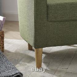 Green Padded Fabric Linen Armchair Single Couch Seat Tub Chair With Foot Stool